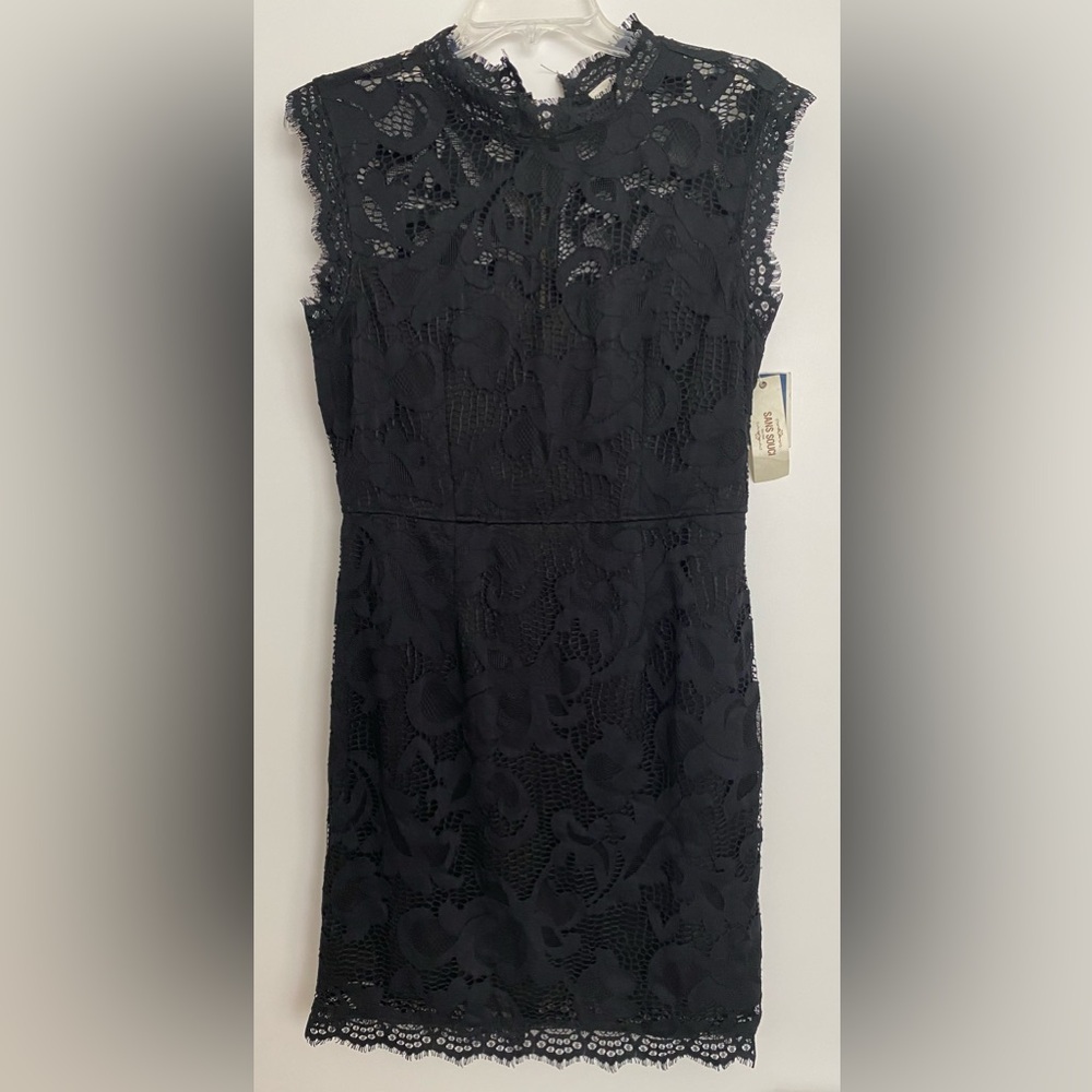 Sans Souci Sleeveless Black Lace Sheath Dress sz Med-Large NWT MSRP $78
